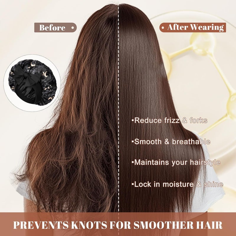 CHLINS Satin Bonnet Silk Bonnet for Sleeping Silk Sleep Cap Double Layer Hair Bonnet with Elastic Tie Band for Curly Hair Night Cap - Image 5